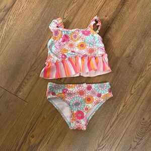 Nicole Miller Pink and Orange Floral Kids Bikini